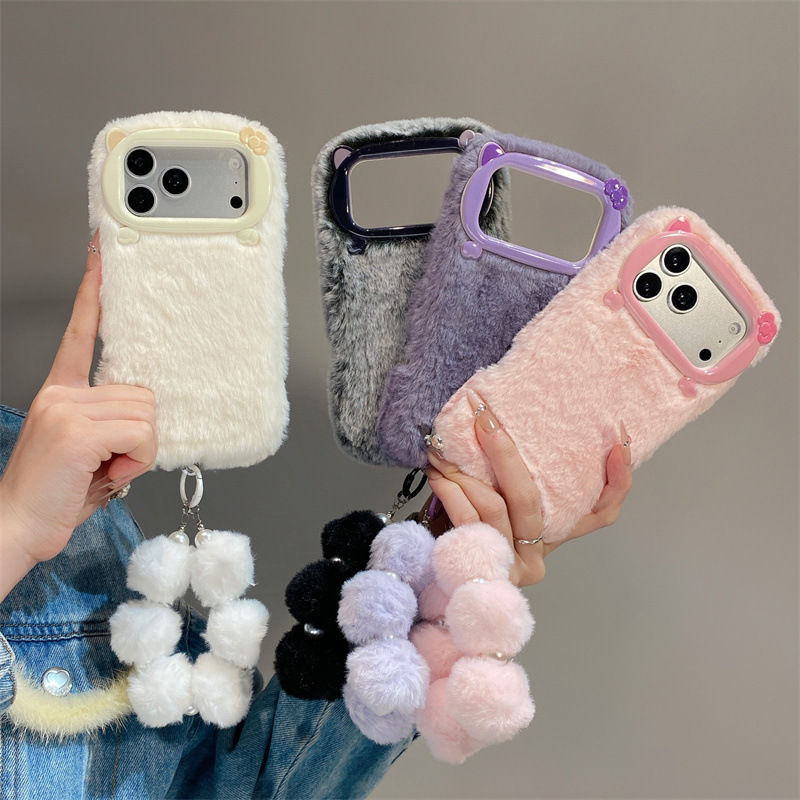 Apple Iphone 16 - 고급 솔리드 컬러 퍼리 플러시 폰